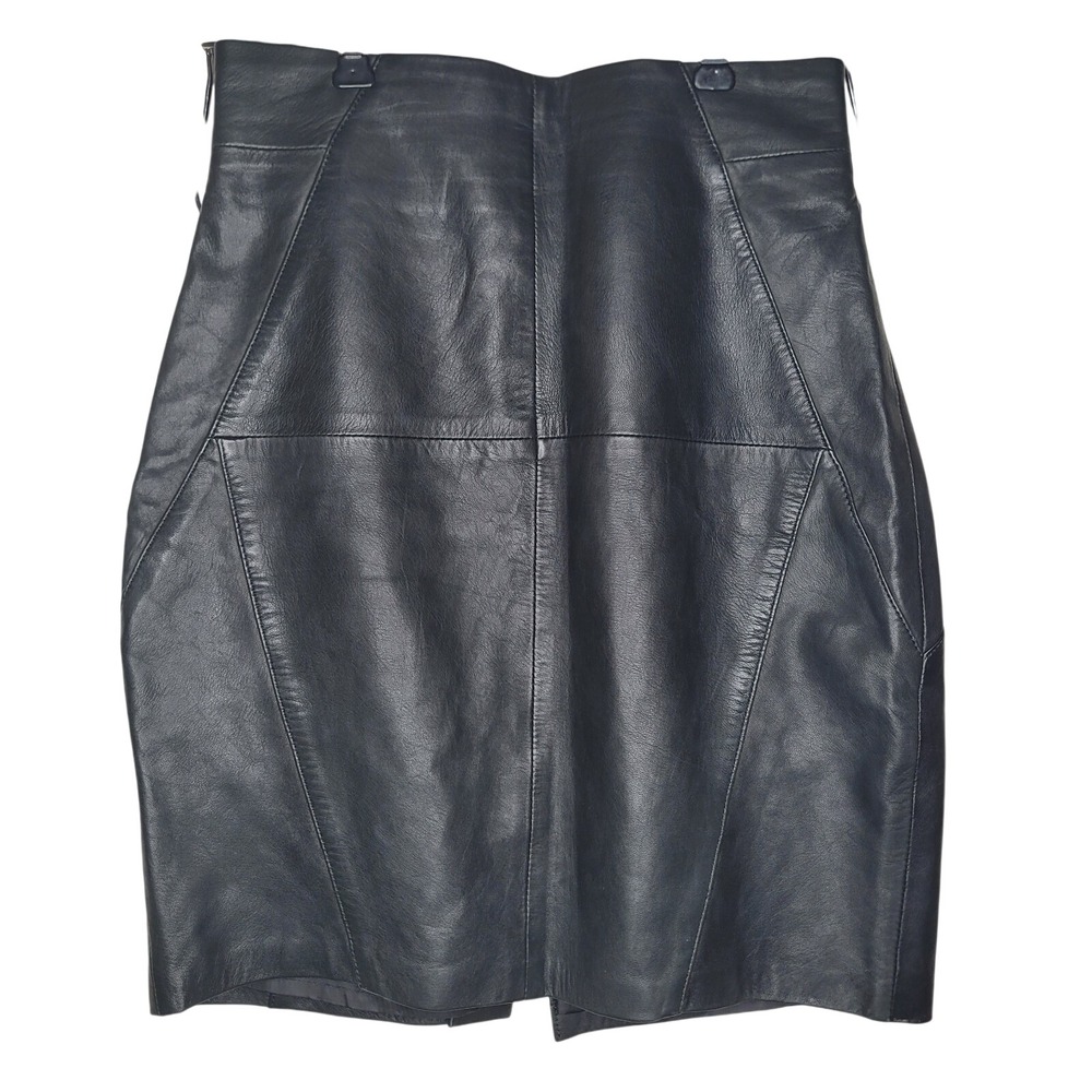 H&M Real Leather Women's Mini Skirt Size 4 Black Lined Zip Closure Back Slit